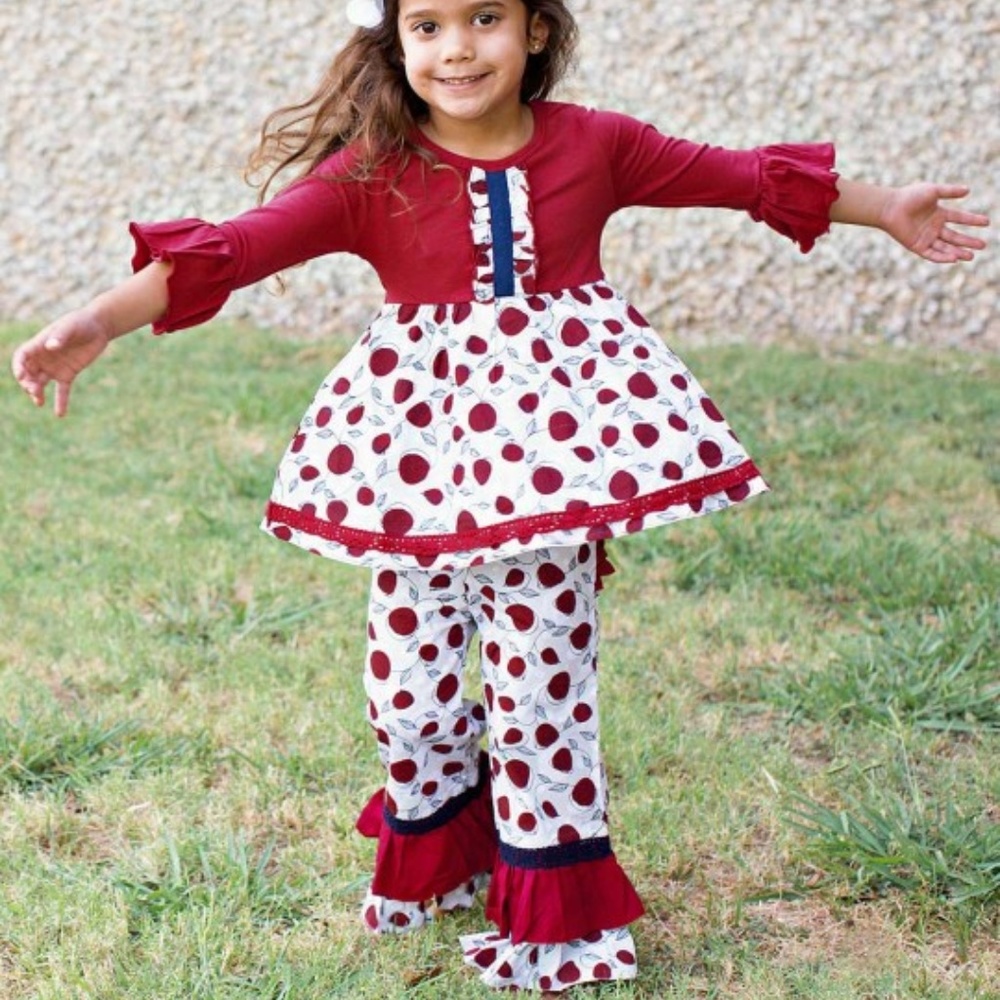 Ruffle Butts Girl's Red Roses Tunic & Pants Woven
